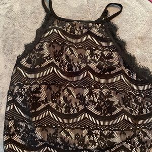 Black lace cropped high neck top